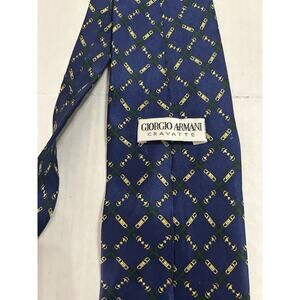 Giorgio Armani Cravatte Italian Silk Tie Equestrian Horse Bit Blue 3.75” Handmad